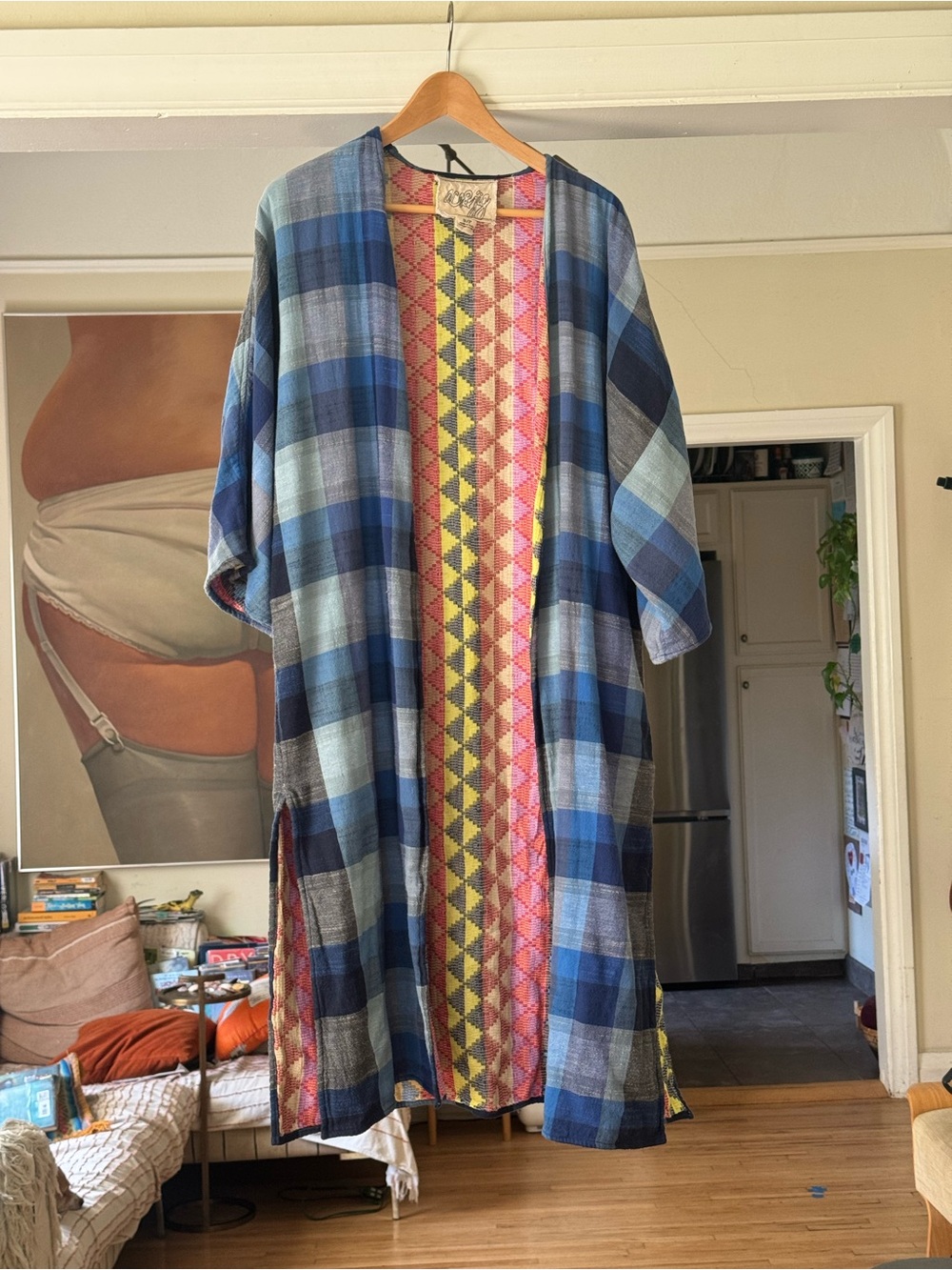 Ace & Jig Reversible Kimono Duster Jacket, Hope Marine Blue Plaid (Rare)